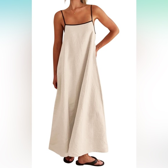 Beige Linen Maxi Dress - Picture 1 of 2